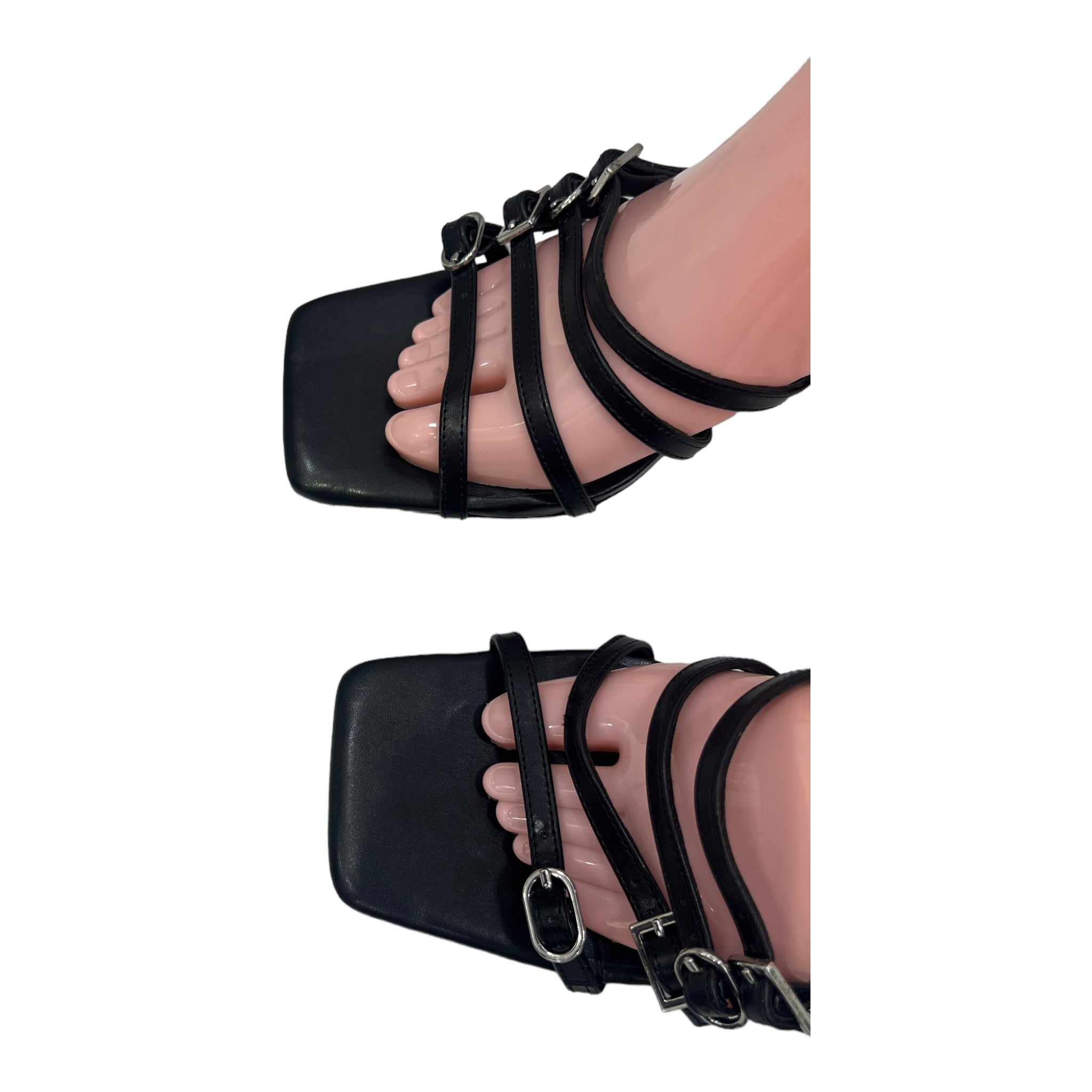 CALL IT SPRING BLACK MULTI STRAP BUCKLE DETAIL MULE