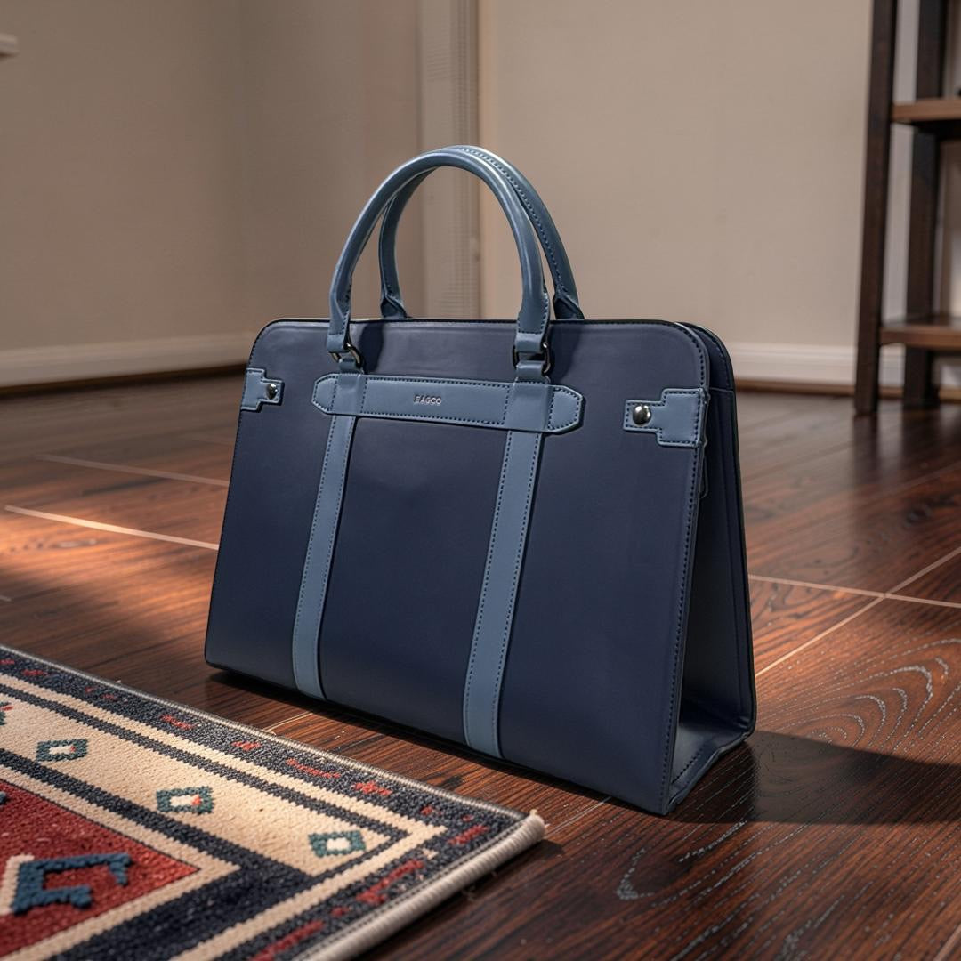 Bagco Unisex Leather Laptop/Handbag in Navy