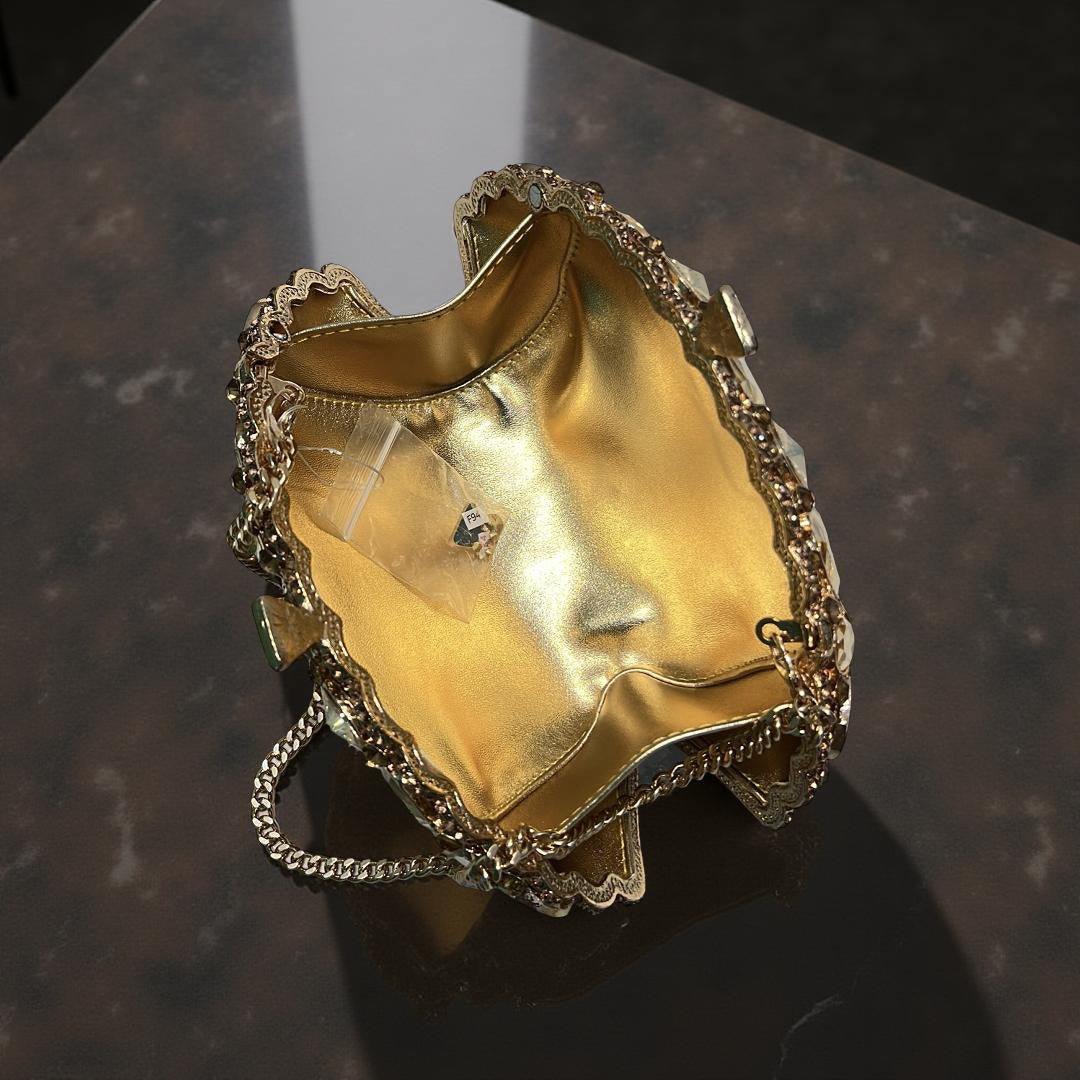 Valencia Structured Clutch Party Purse with Stones in Gold