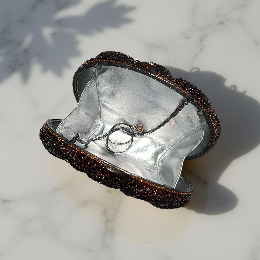 Seoul Spiral Detail Design Clutch Party Purse with Stones in Espresso