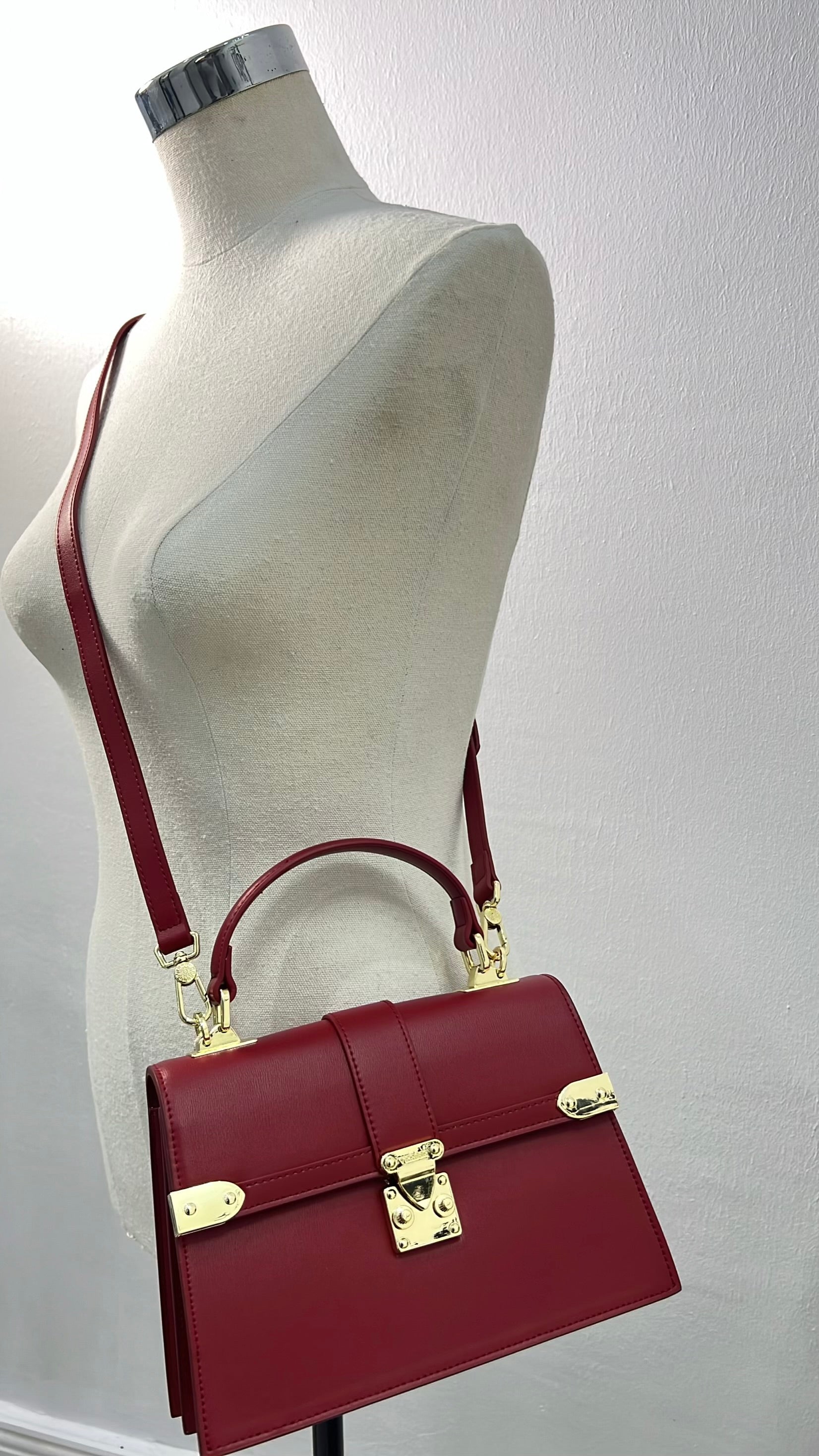 Versse Structured Top Handle Mini Bag in Dark Red