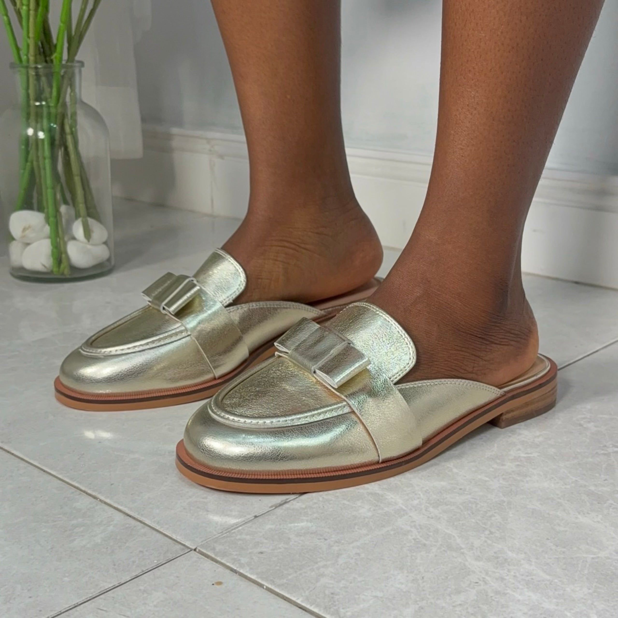 Wydr Studios Loafer Flat Mule in Gold
