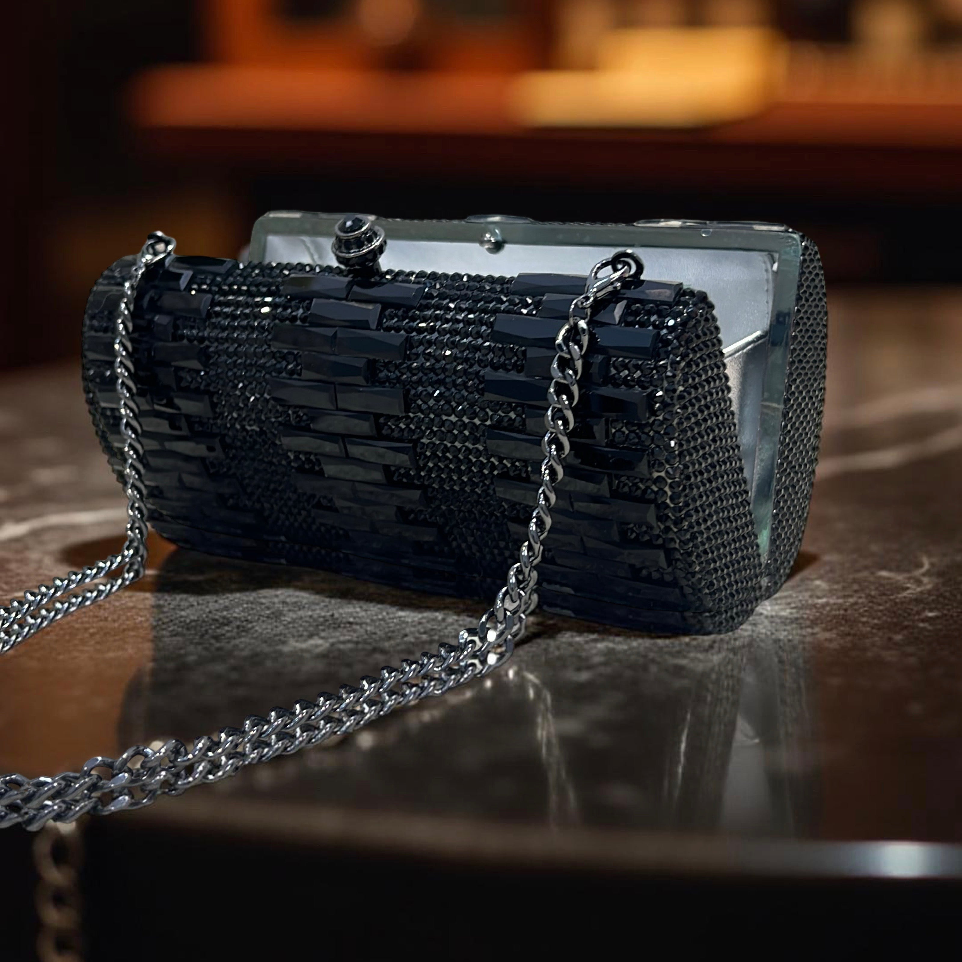 Zurich Swarovski Clutch Party Purse in Black