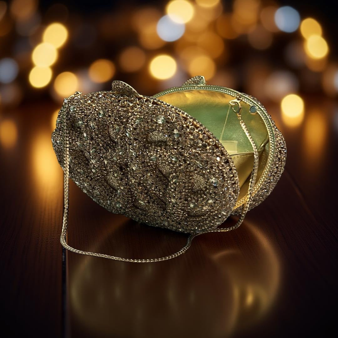 Seoul Spiral Detail Design Clutch Party Purse with Stones in Gold