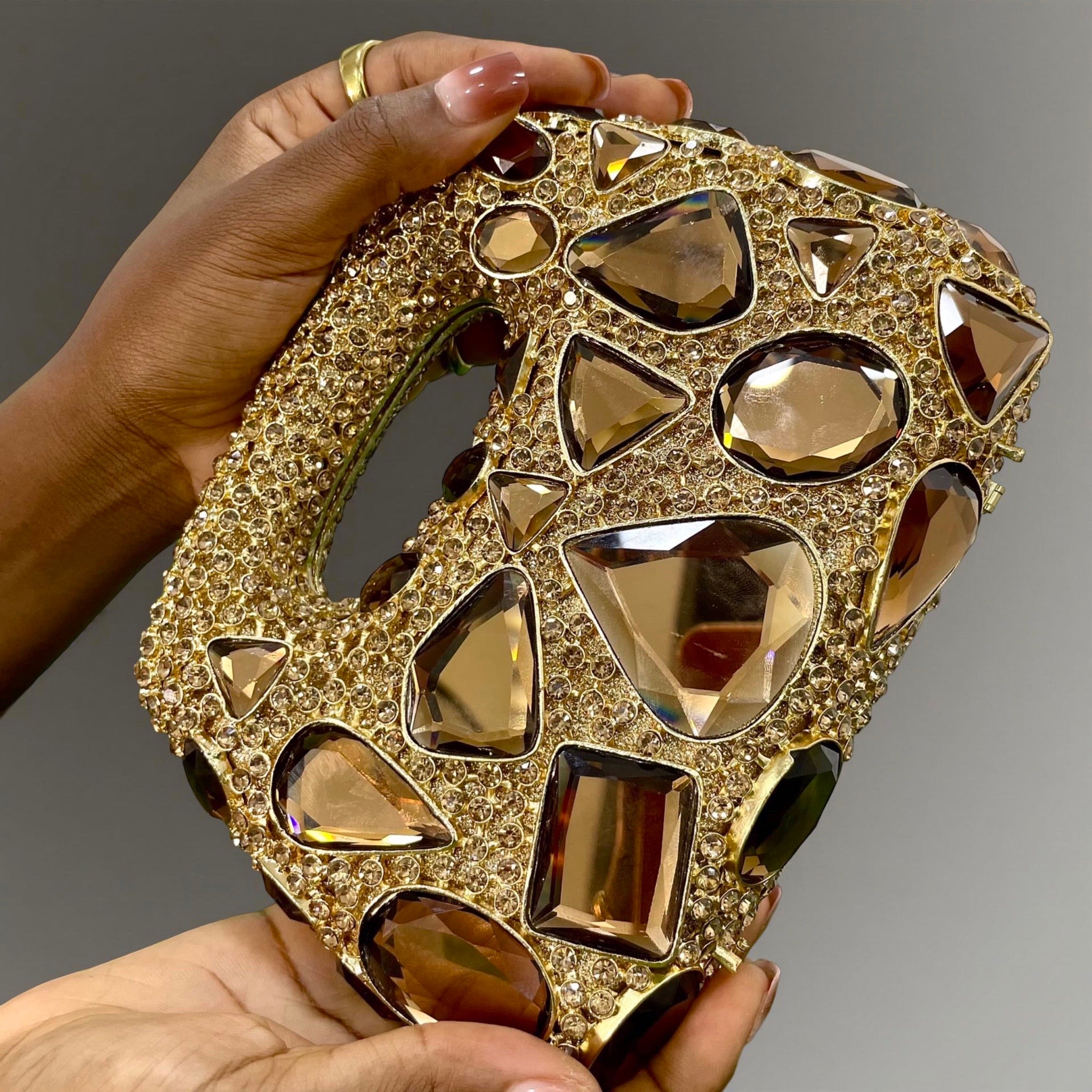 Capri Gold Crystal Box Clutch – Elegant Party Purse for Women