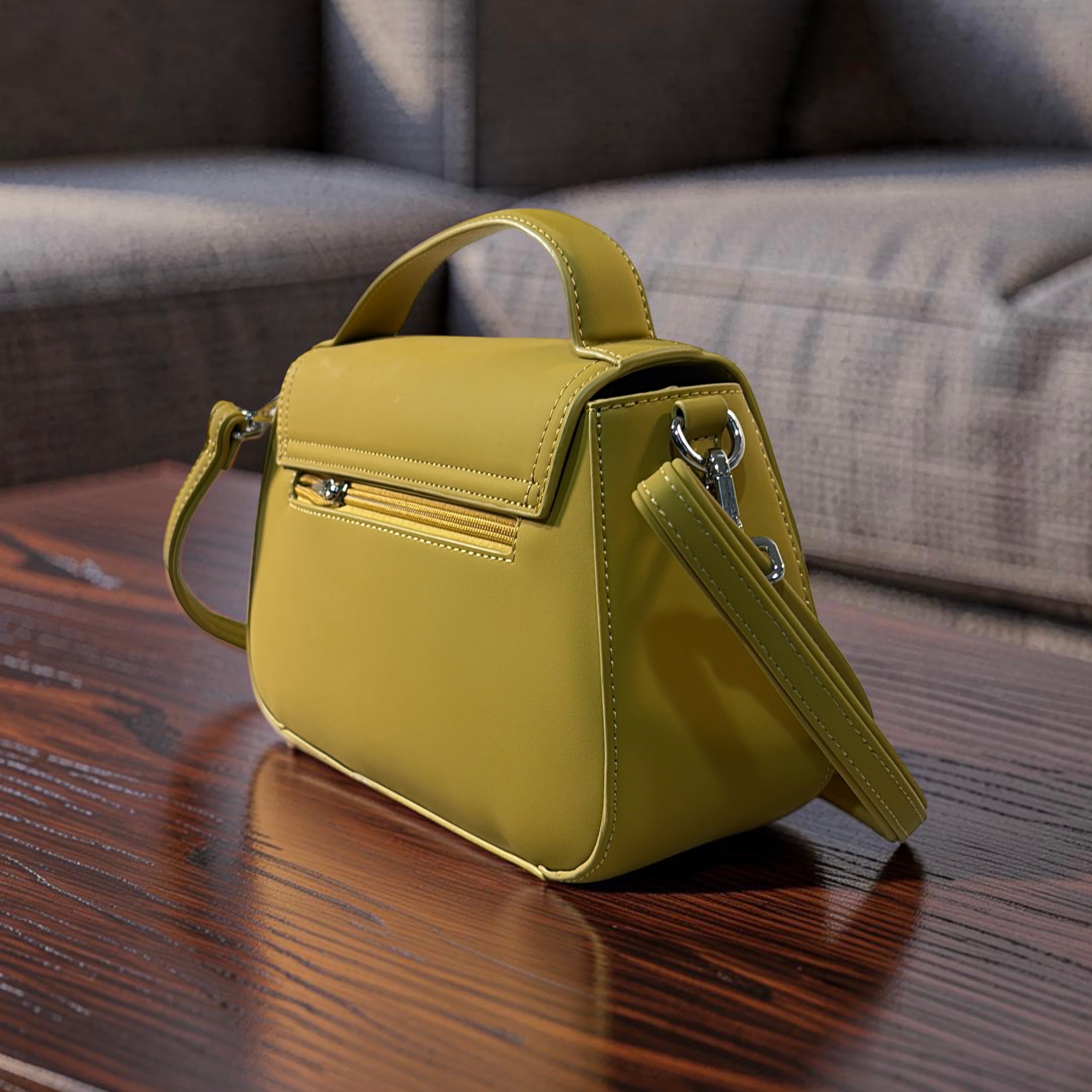 Chrisbella Top Handle Suede Detail Bag in Yellow