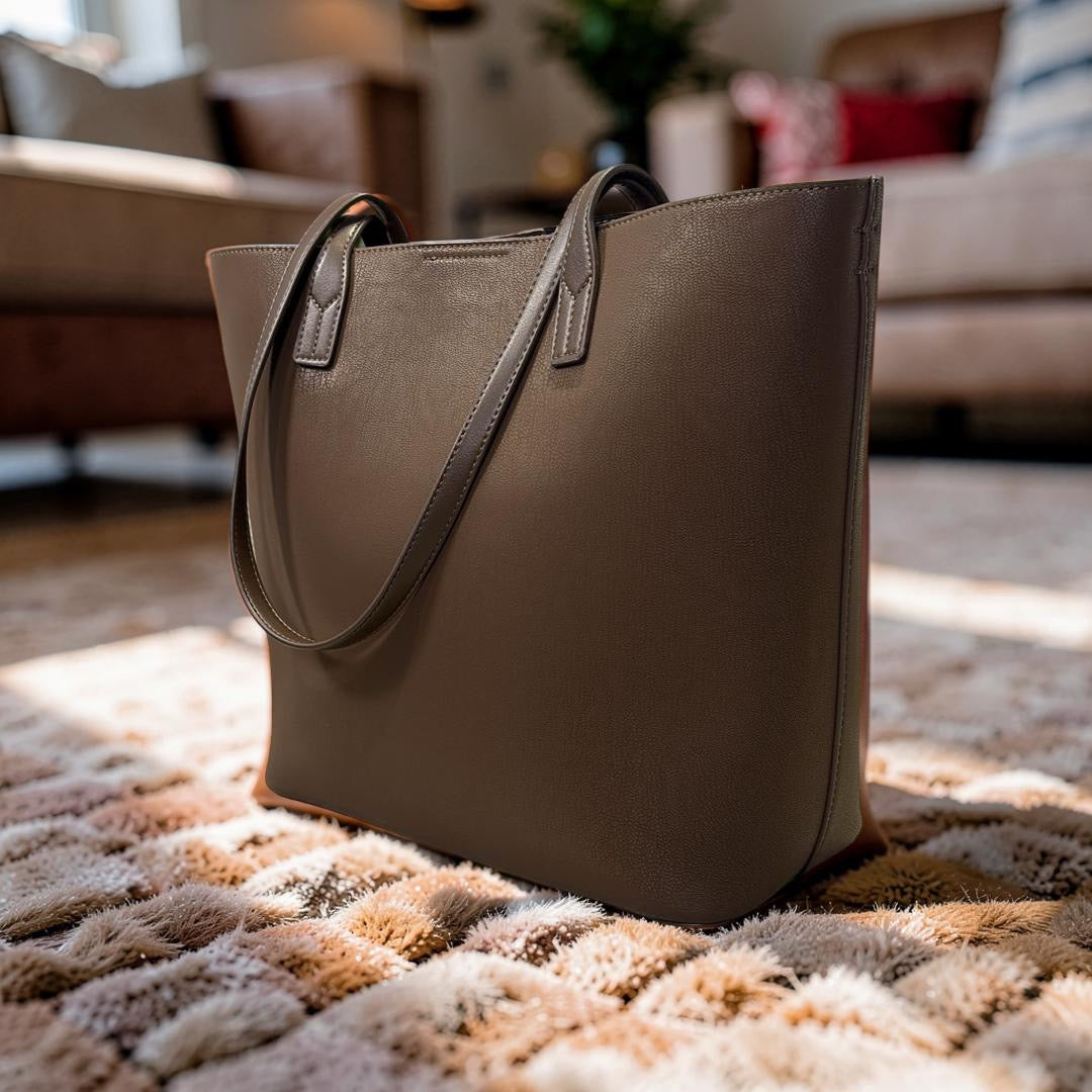 Chrisbella Large Matte Leather Bag in Coffee