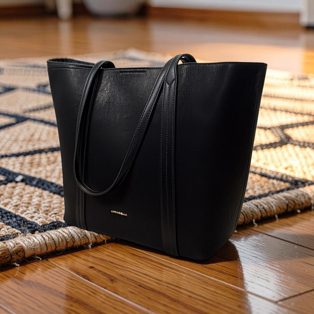 Chrisbella Large Matte Leather Bag in Black