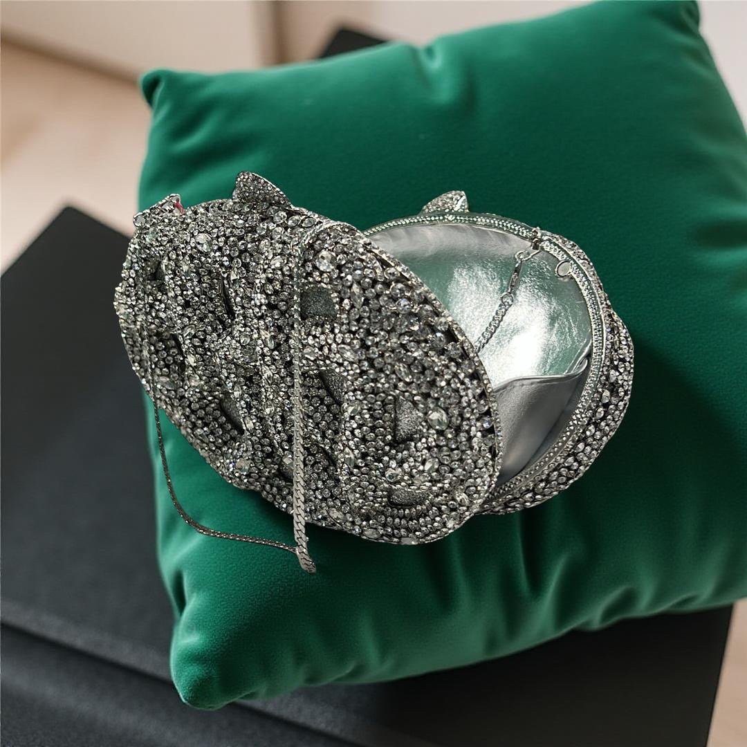 Seoul Spiral Detail Design Clutch Party Purse with Stones in Silver