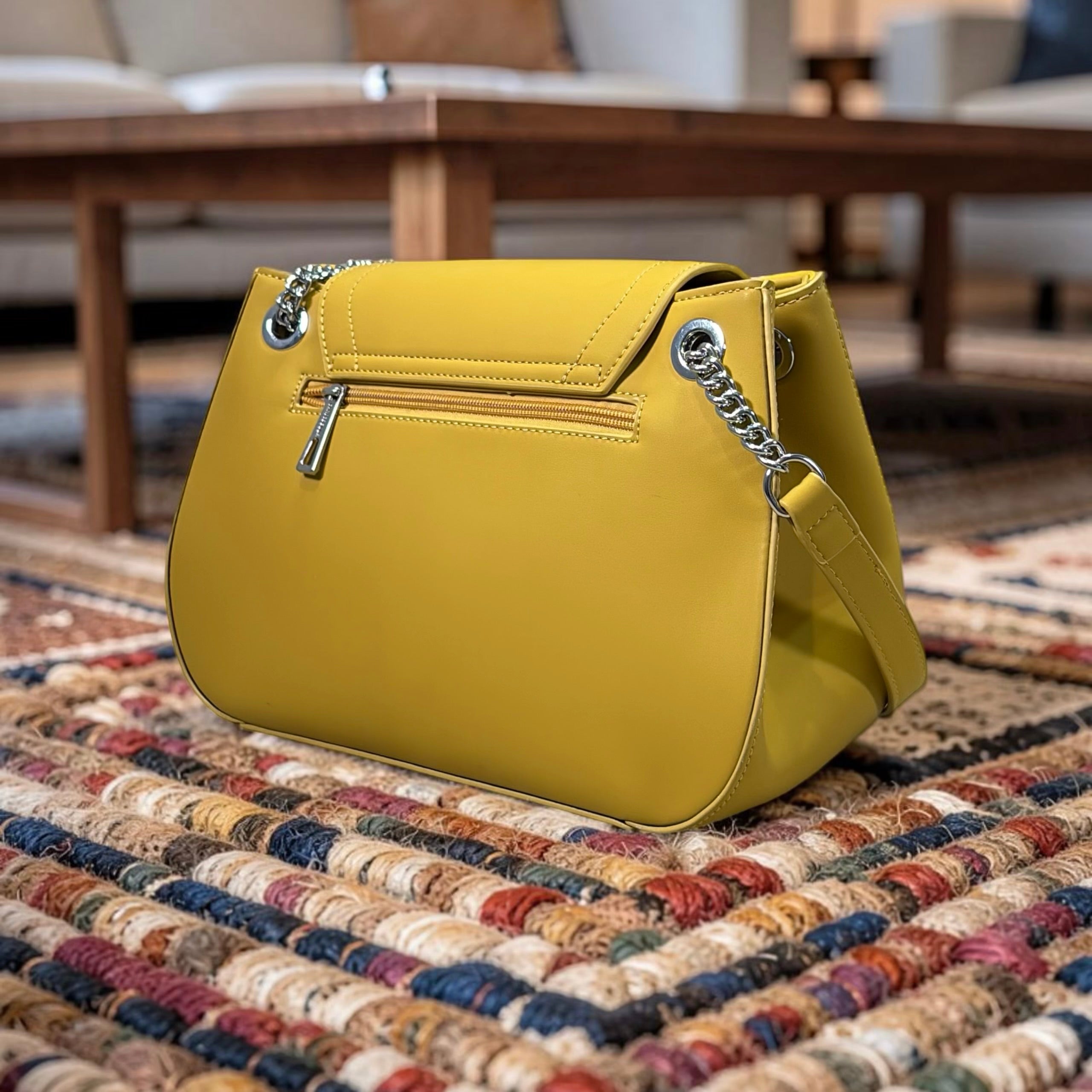 Chrisbella Woven Detail Chain Handle Sling bag in Yellow