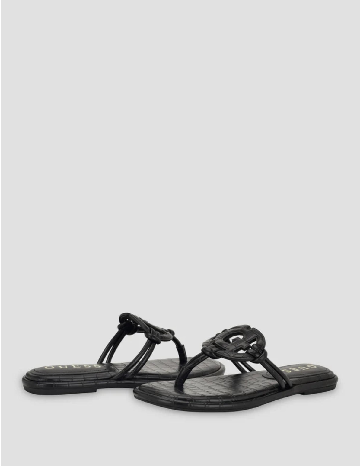 Guess Faux Croc Skin Leather Slippers in Black