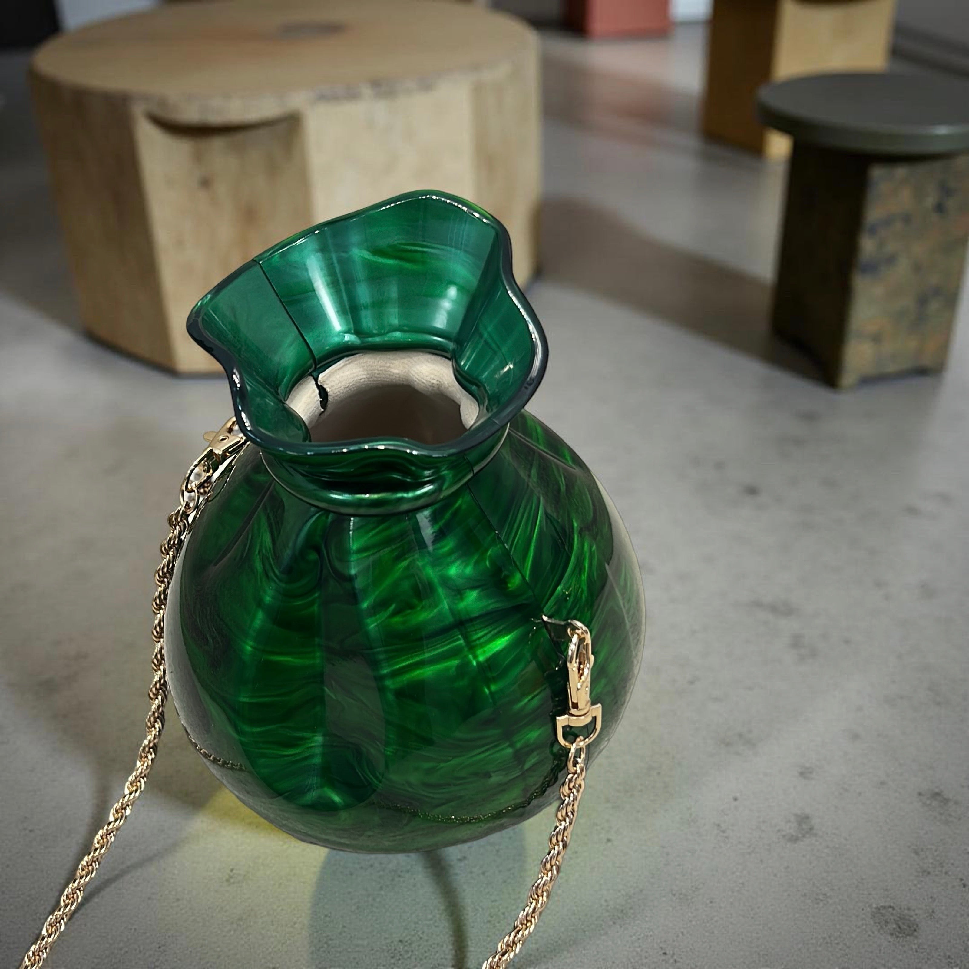 Acrylic Pot-Shaped Clutch Purse in Green
