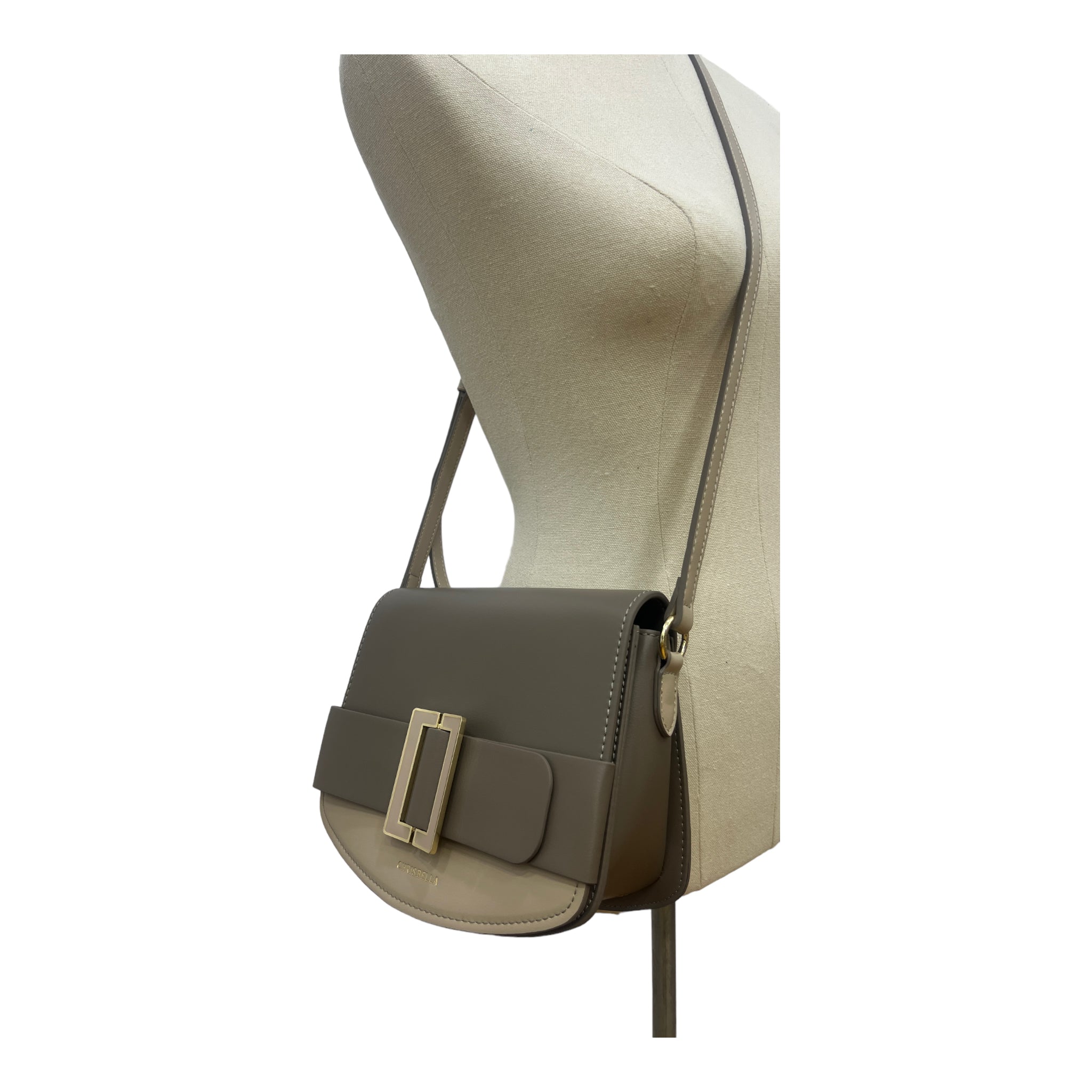 CHRISBELLA TWO-TONE BELT DETAIL BAG IN MUD