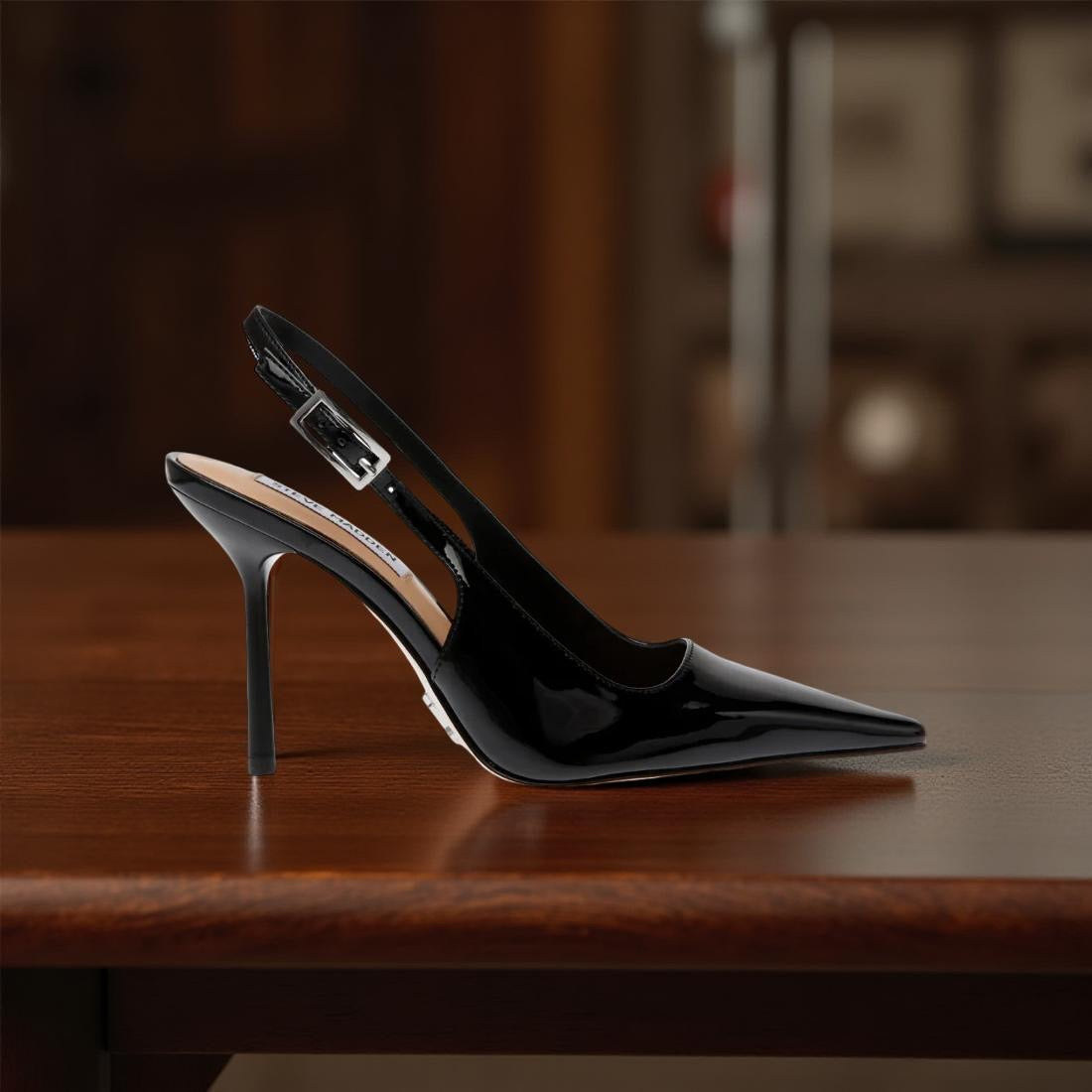 Steve Madden Patent Leather Pointed Toe Slingback Pump in Black