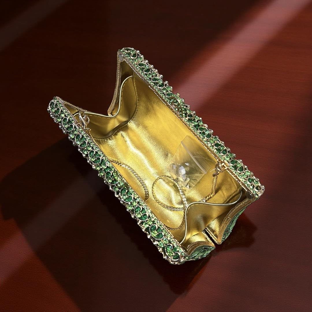 Cairo Glam Clutch Statement Purse with Crystals in Mint