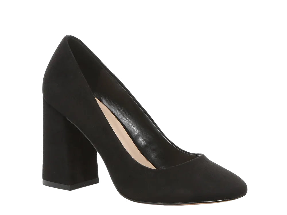 MIX NO 6 BLACK ALMOND TOE BLOCK HEEL PUMP
