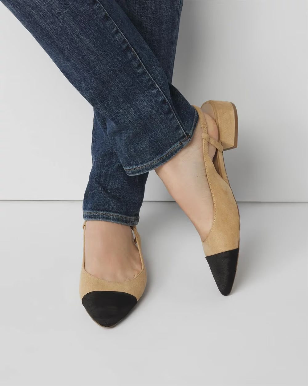 White House Black Market Toe Cap Block Heel Slingbacks in Light Tan