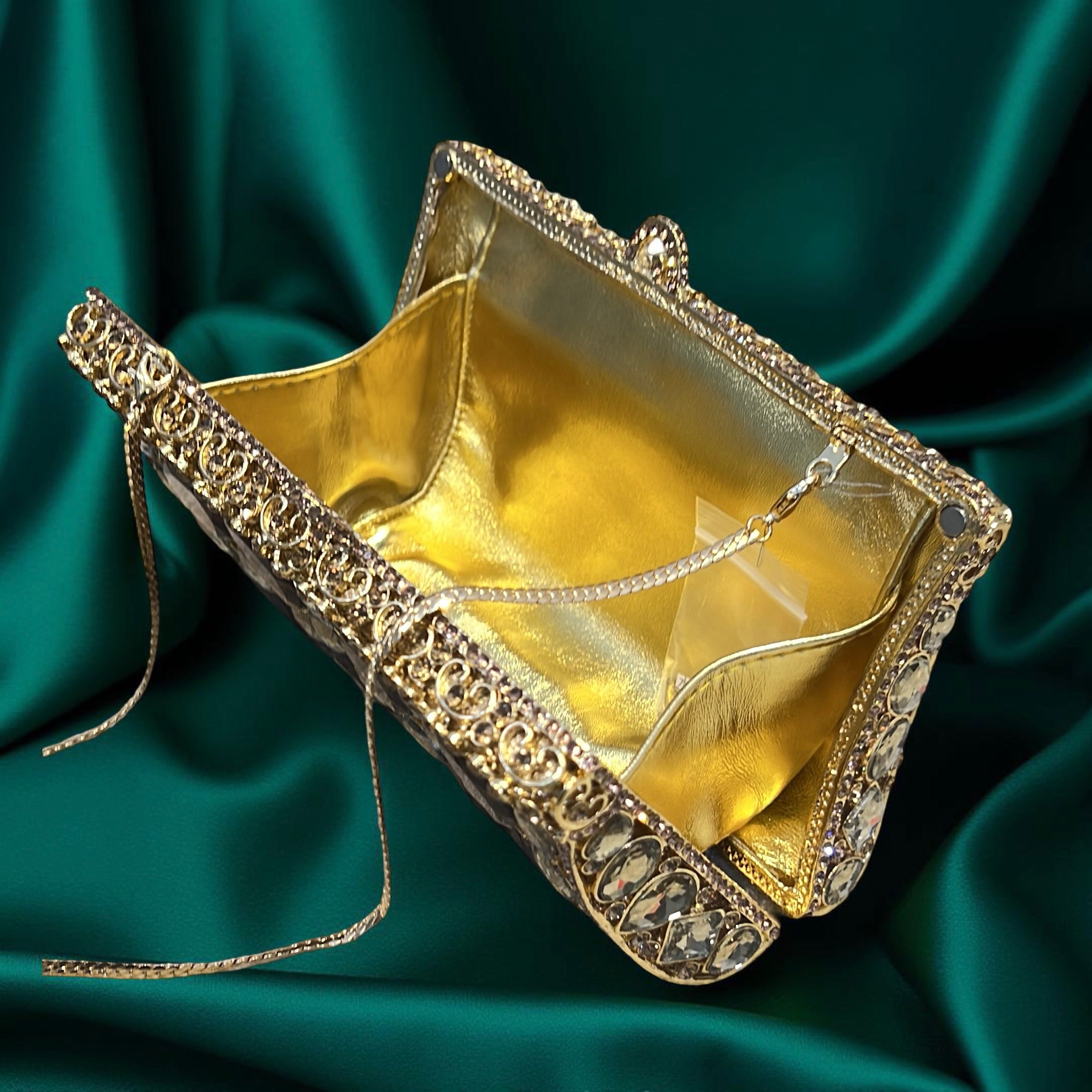 Cairo Glam Clutch Statement Purse with Crystals in Gold