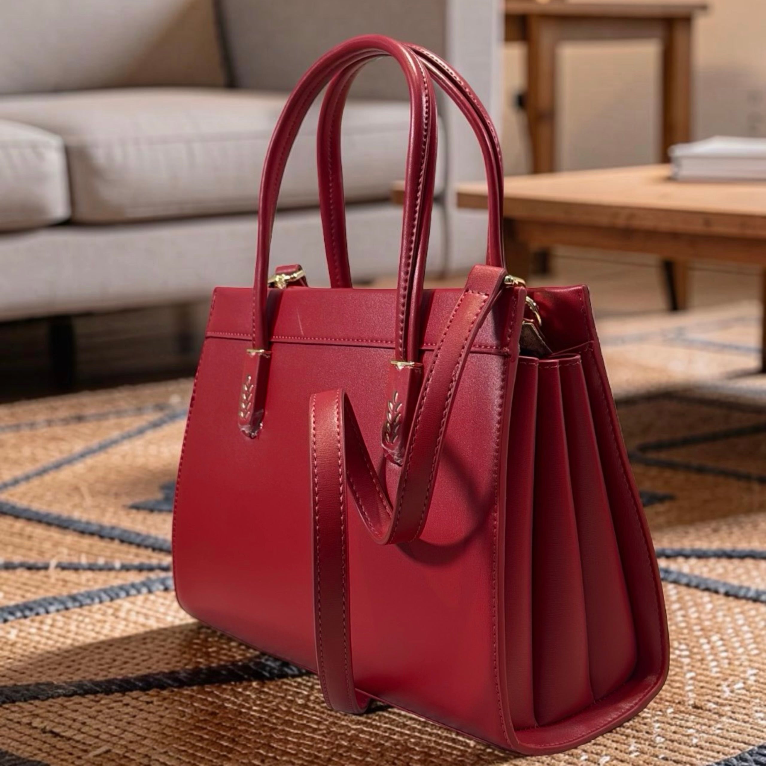 Versse Detail Handle Structured Bag in Red