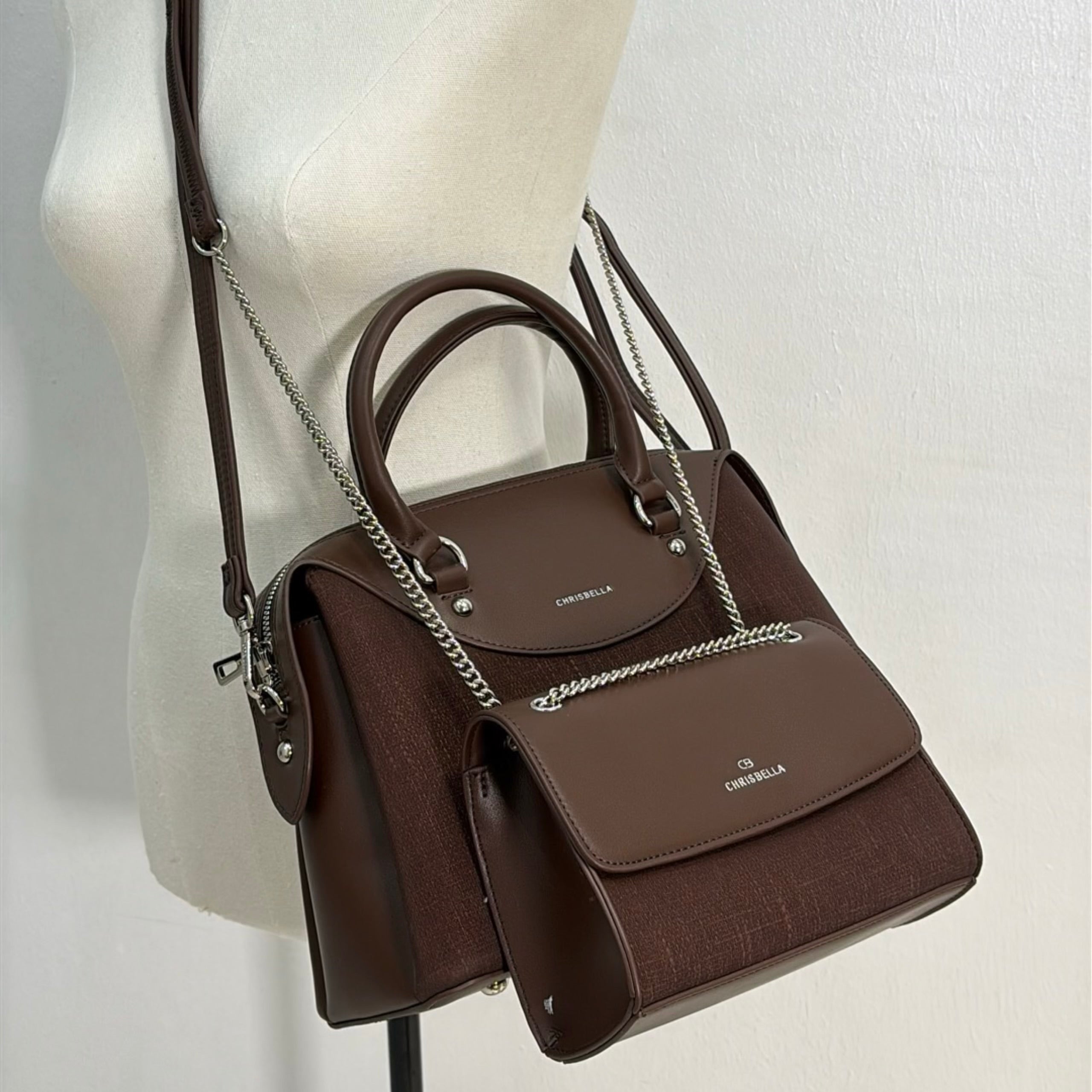 Chrisbella Medium 2-in-1 Bag in Coffee
