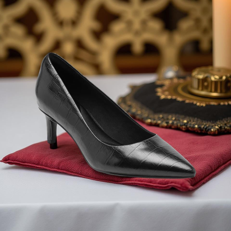 Rockport Faux Croc Pointed Toe Pump in Black