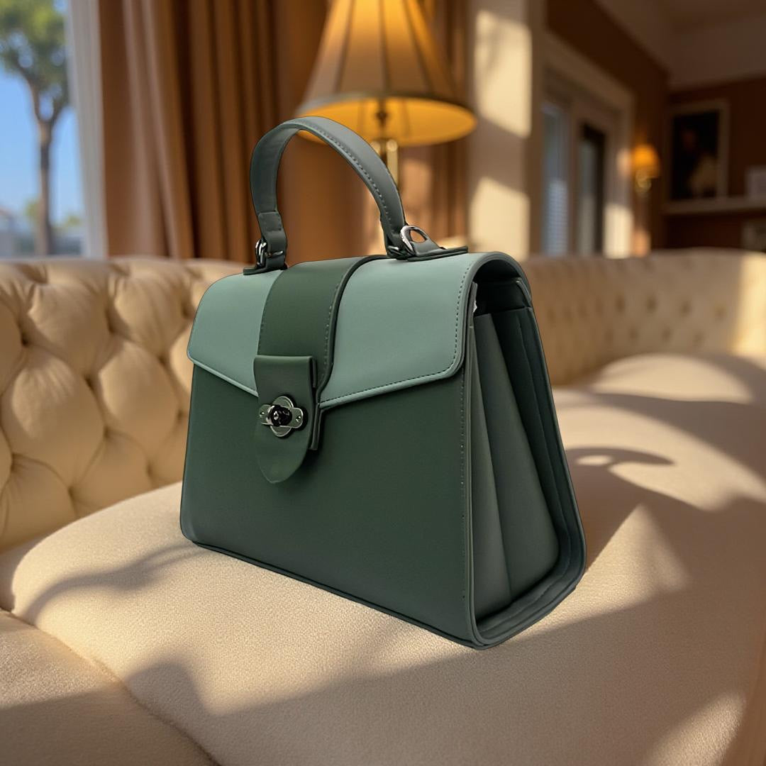 Bagco Two-Tone Top Handle Structured Bag in Green