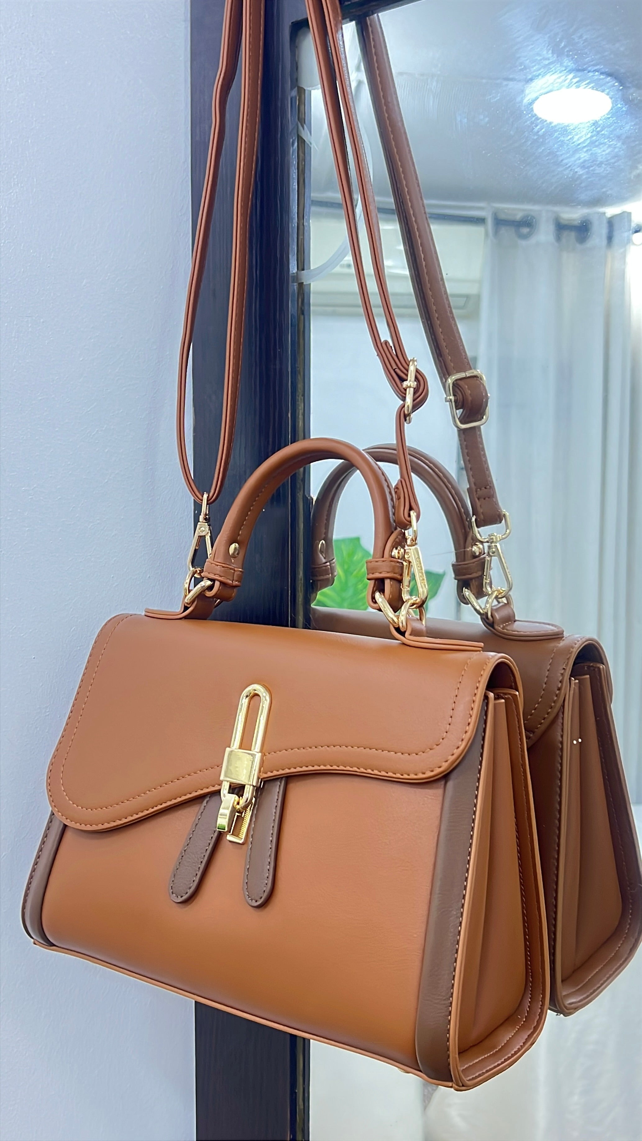 Bagco Top Handle Lock-Detail Structured Bag in Brown
