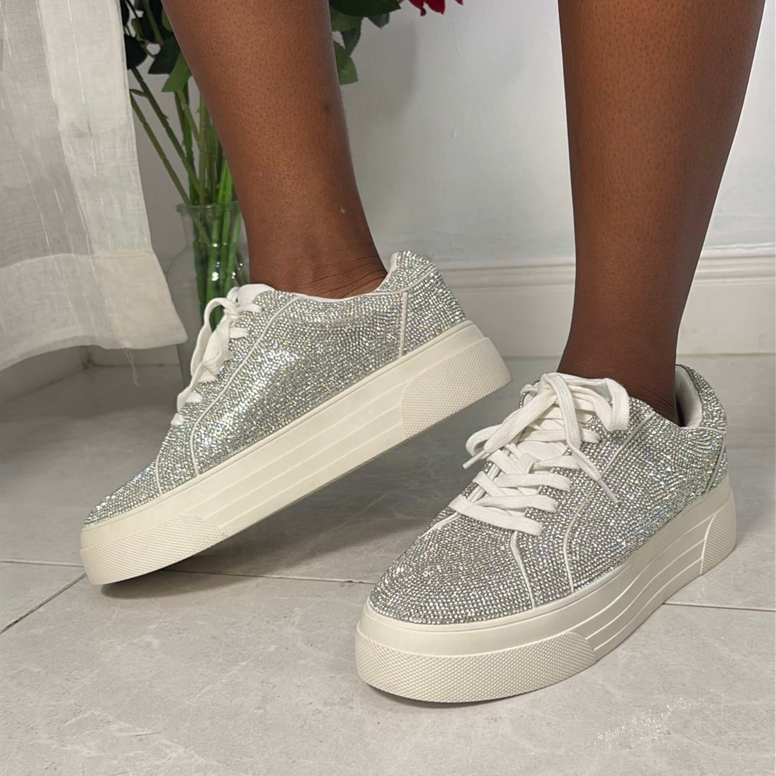 Jessica Simpson Embellished Lace-Up Dress Sneakers in White