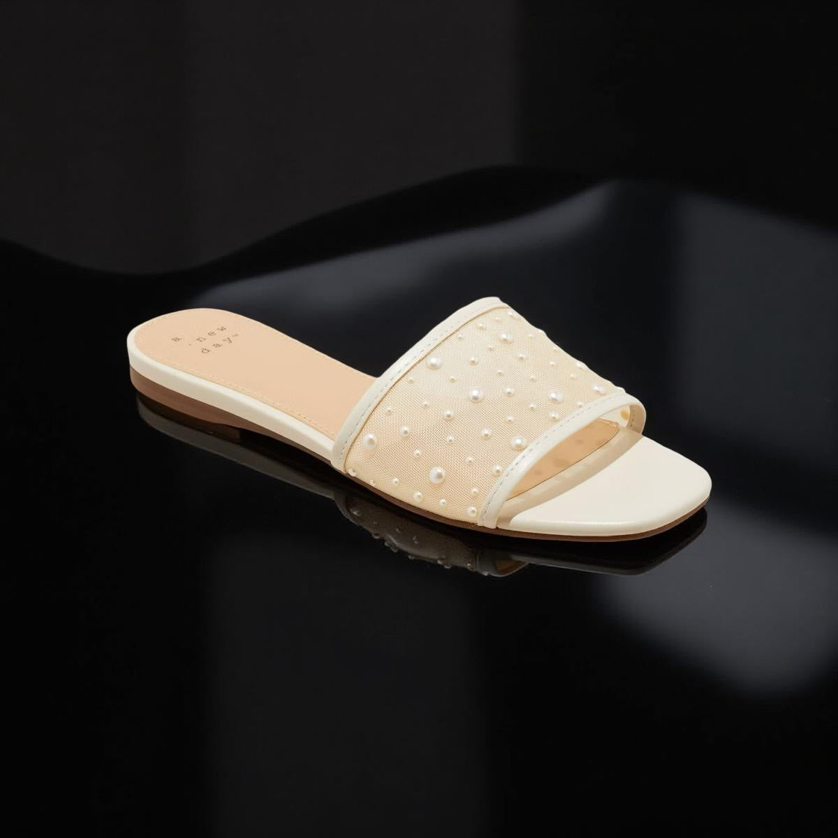 A New Day Pearl Detail Mesh Slide in Cream