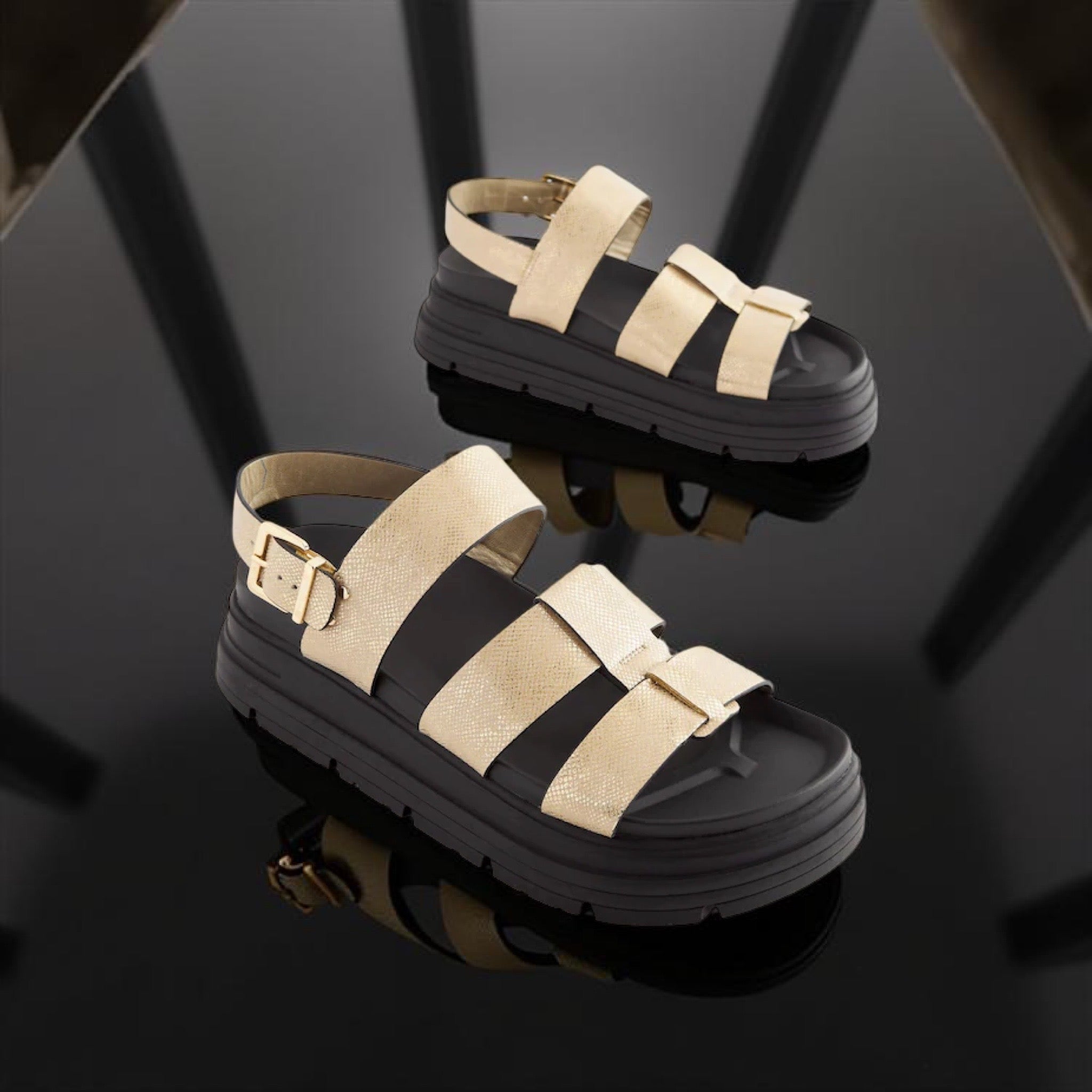 Next Chunky Sandals in Gold Textured