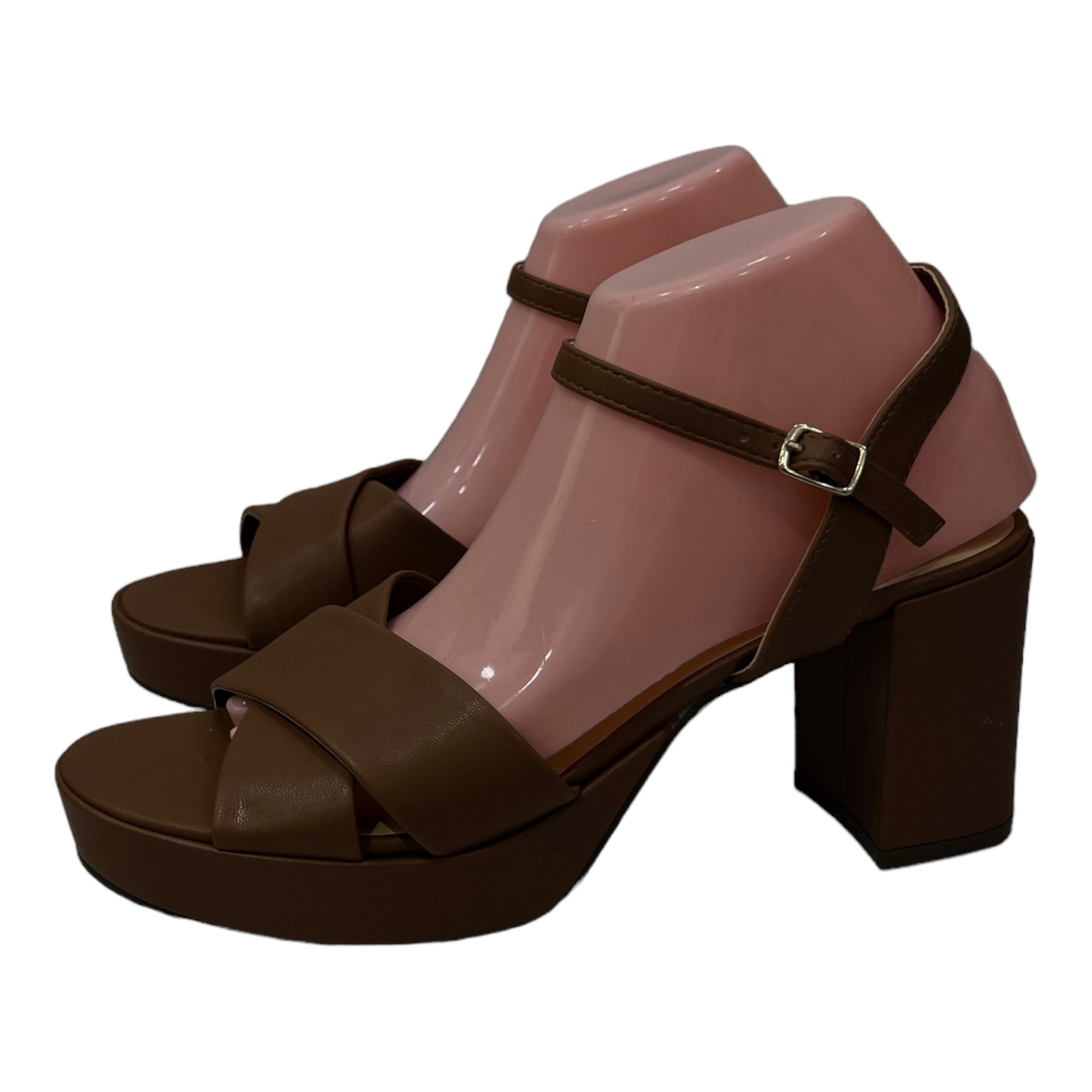 UNISA CROSS STRAP BLOCK HEEL SANDAL IN COGNAC