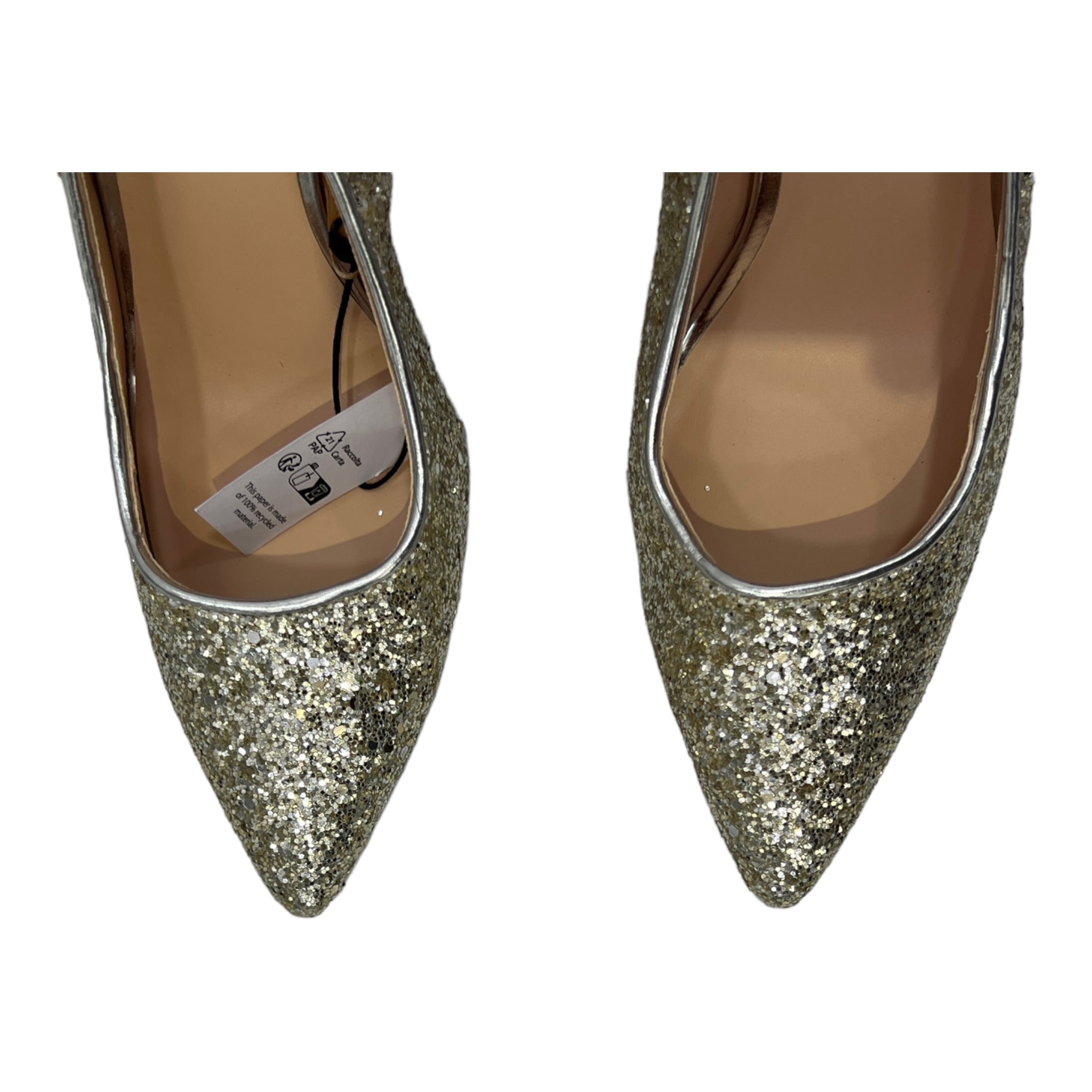 EVEN & ODD GOLD SHIMMER POINTED TOE HEELS