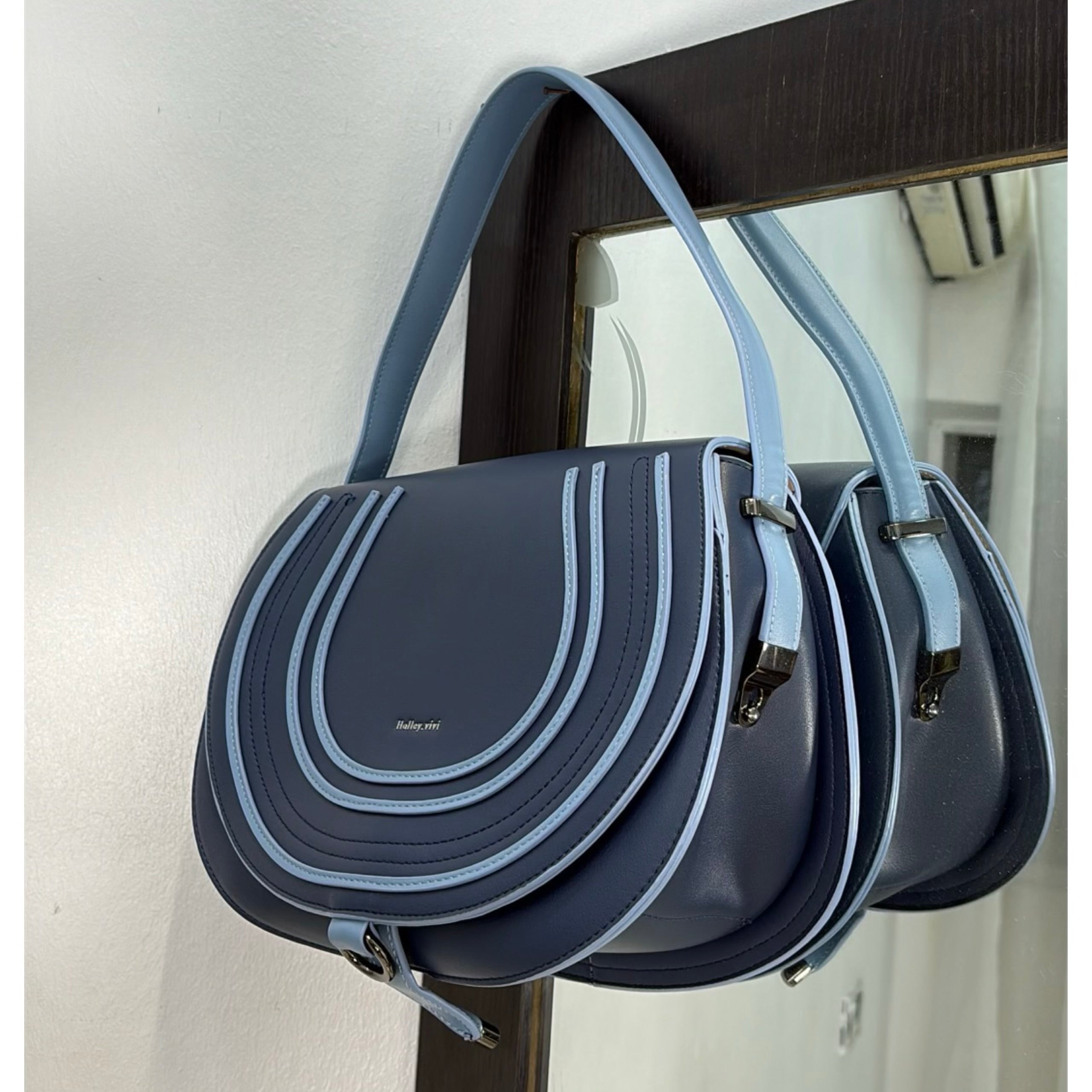 Holley Vivi Single Strap Structured Flap Design Bag in Navy