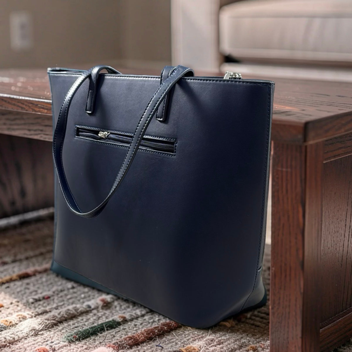 Bagco Textured Large Shoulder Bag in Navy