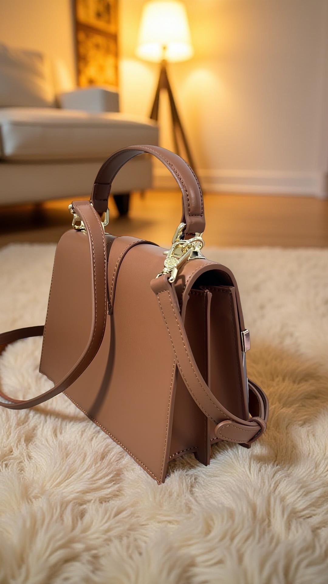Versse Structured Top Handle Mini Bag in Brown
