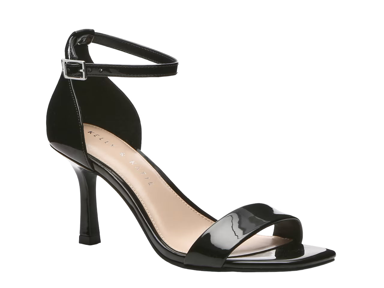 KELLY & KATIE BLACK PATENT ANKLE STRAP BARELY THERE SANDAL