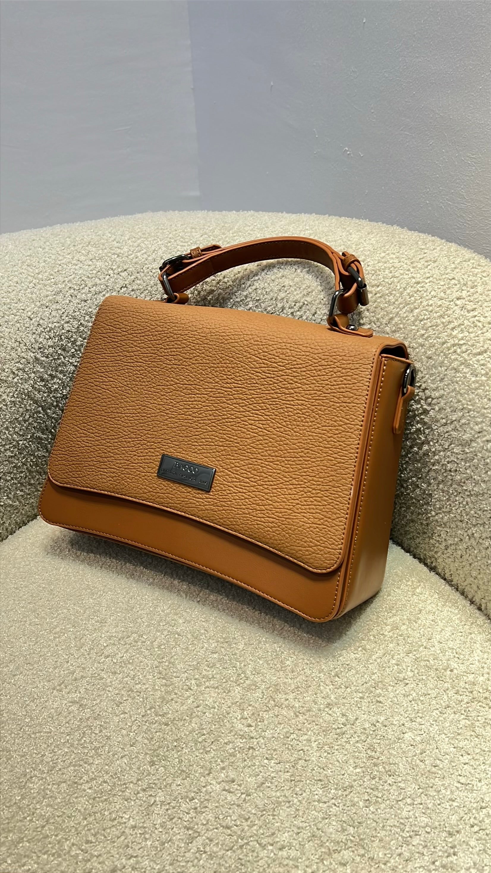 Bagco Structured Flap Top Handle Bag in Brown