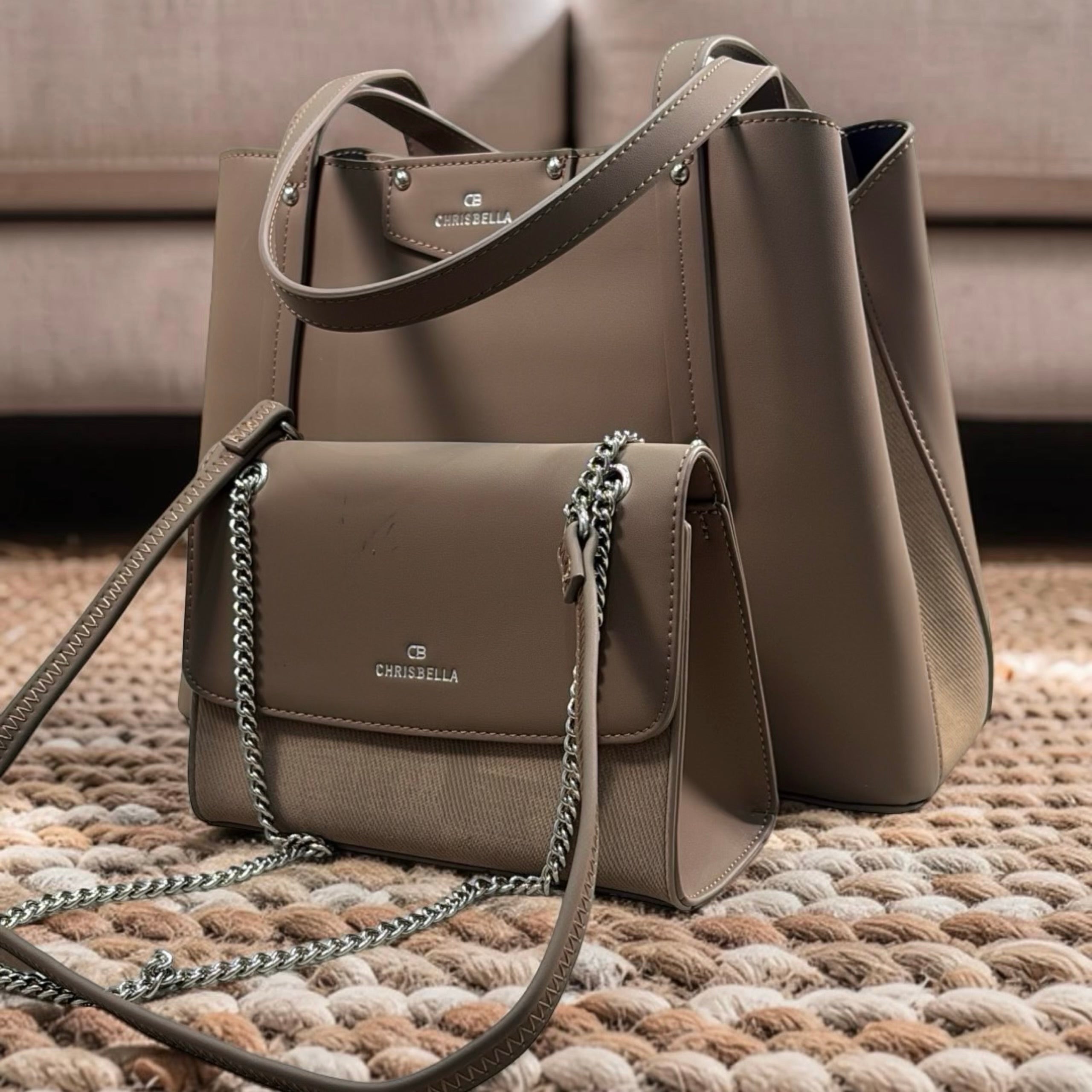 Chrisbella Triple Compartment 2-in-1 Shoulder Bag in Light Coffee