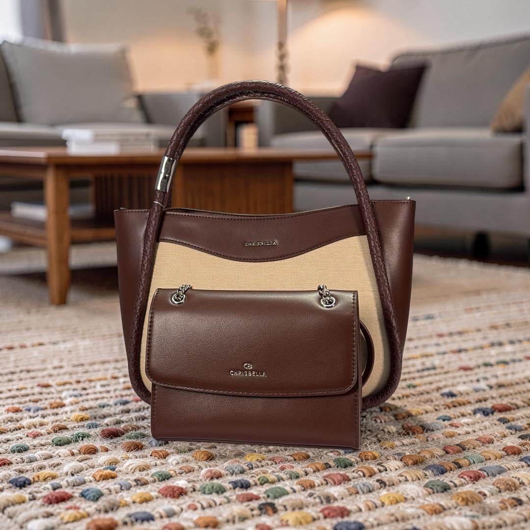 Chrisbella Double Woven Handle Bag in Brown