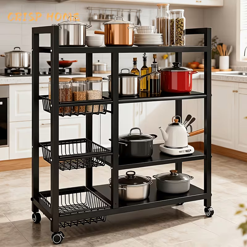 4-Tier Metal Basket Multi-Use Storage Rack with Wheels