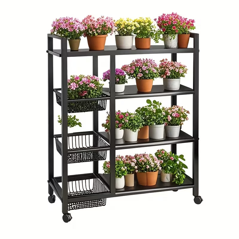 4-Tier Metal Basket Multi-Use Storage Rack with Wheels