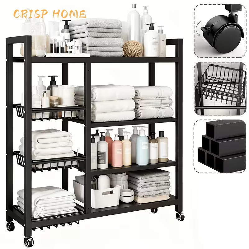 4-Tier Metal Basket Multi-Use Storage Rack with Wheels