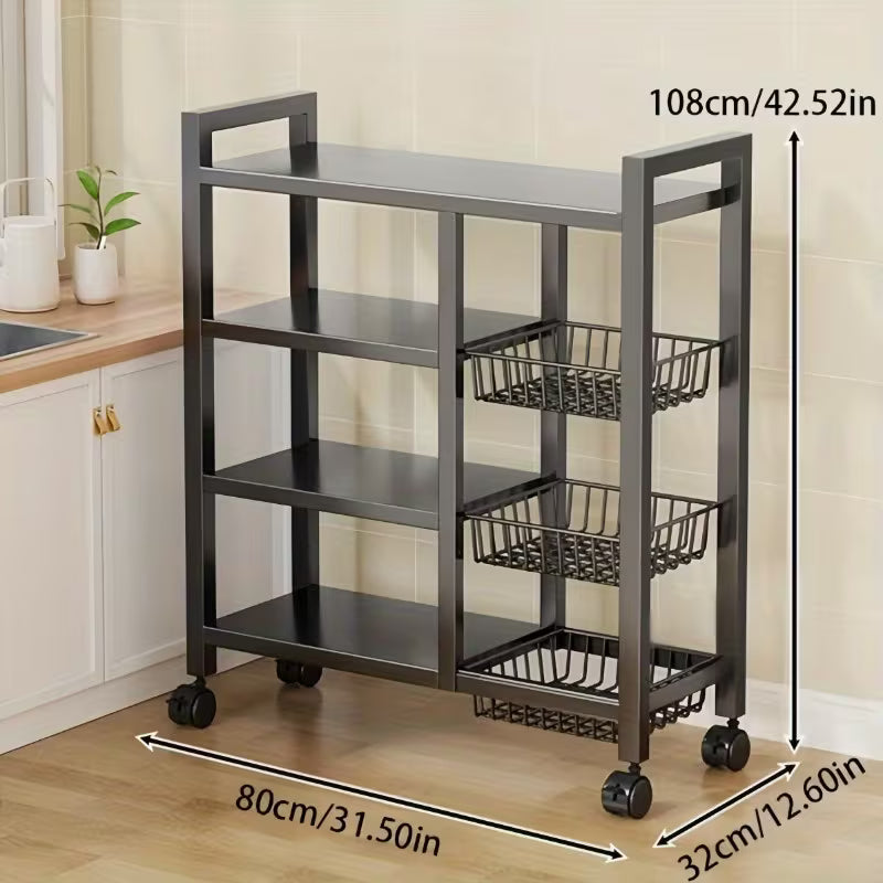 4-Tier Metal Basket Multi-Use Storage Rack with Wheels