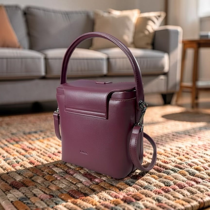 Bagco Top Handle Box Bag in Burgundy