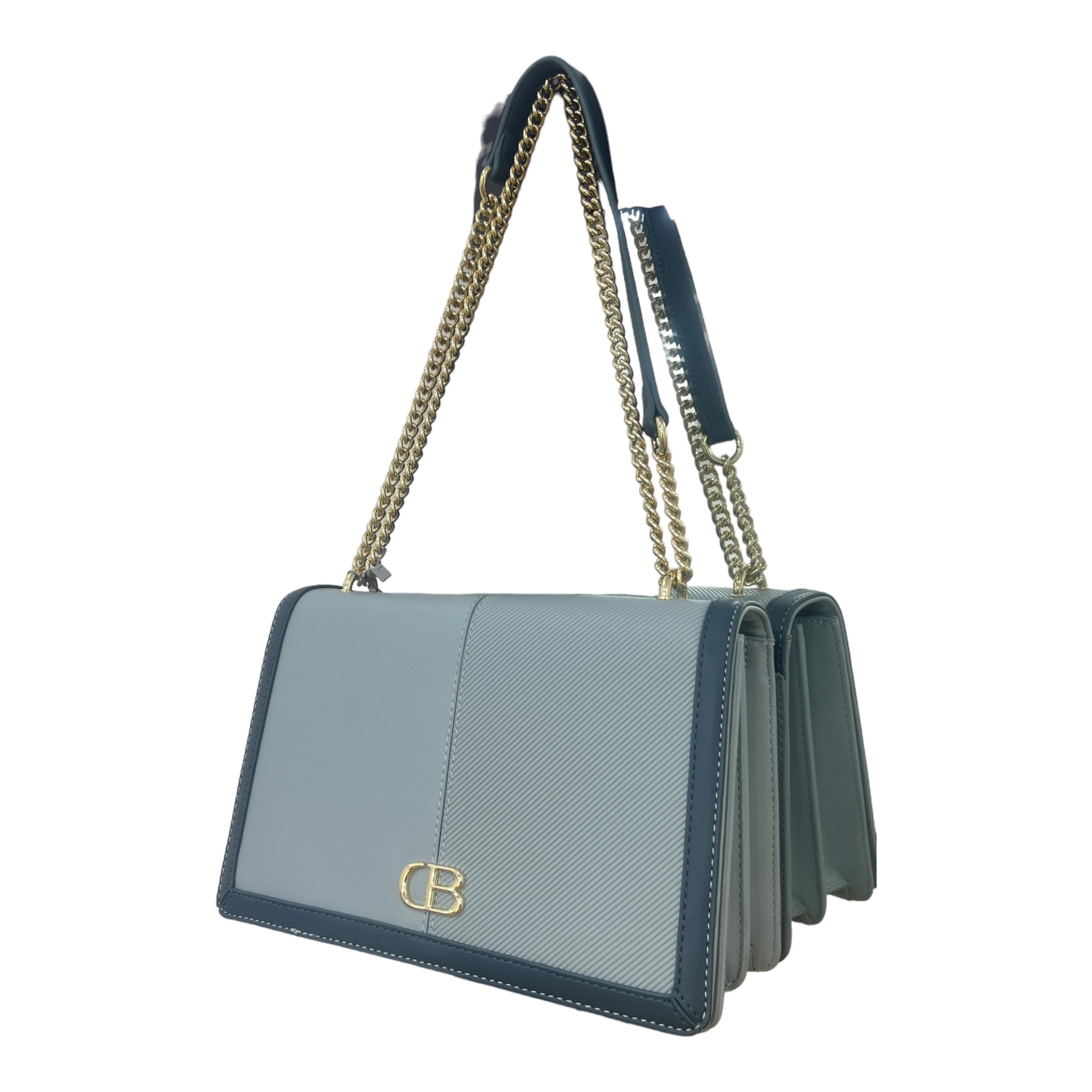 CHRISBELLA CB LOGO STRUCTURED FULL FRONTAL FLAP BAG IN BLUE