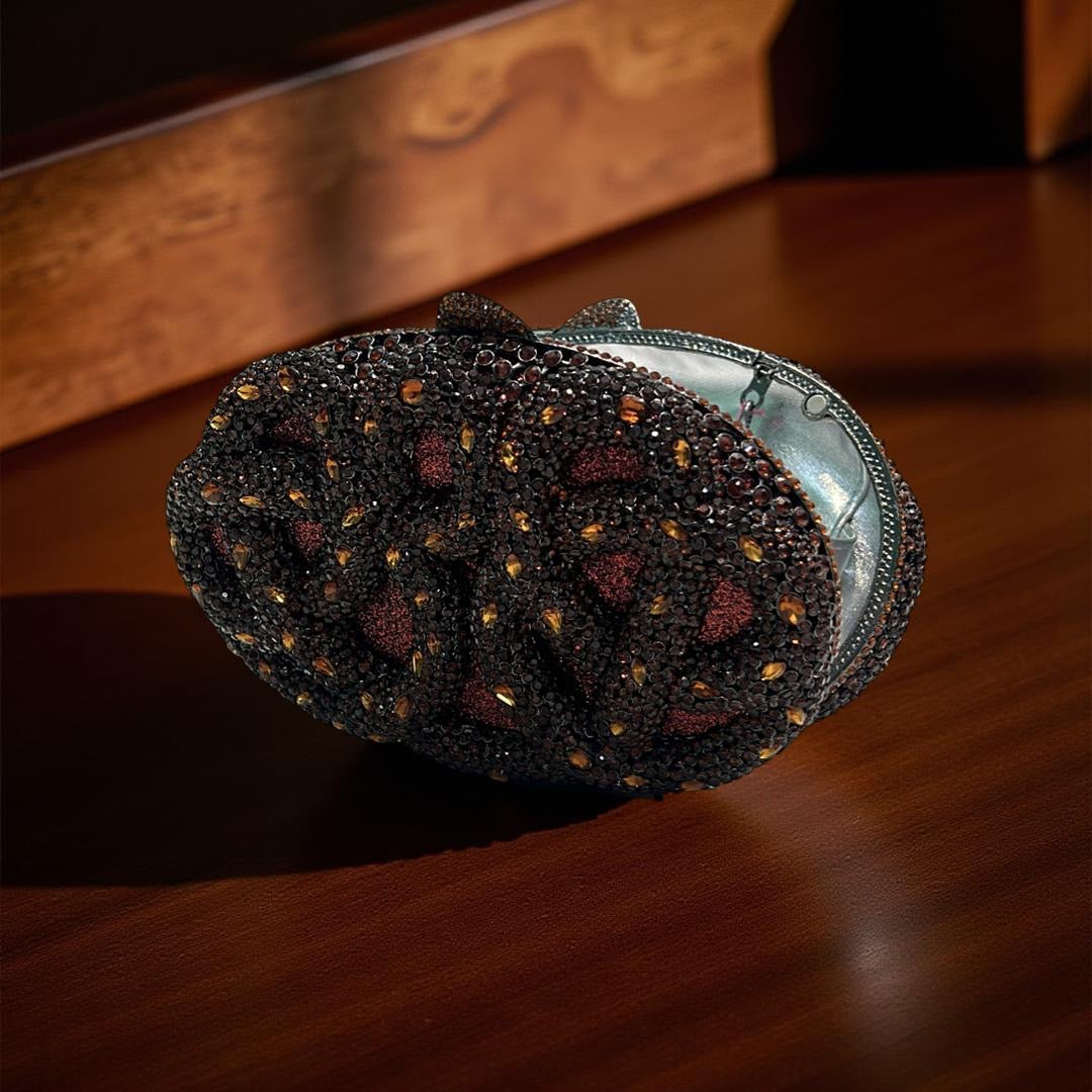 Seoul Spiral Detail Design Clutch Party Purse with Stones in Espresso