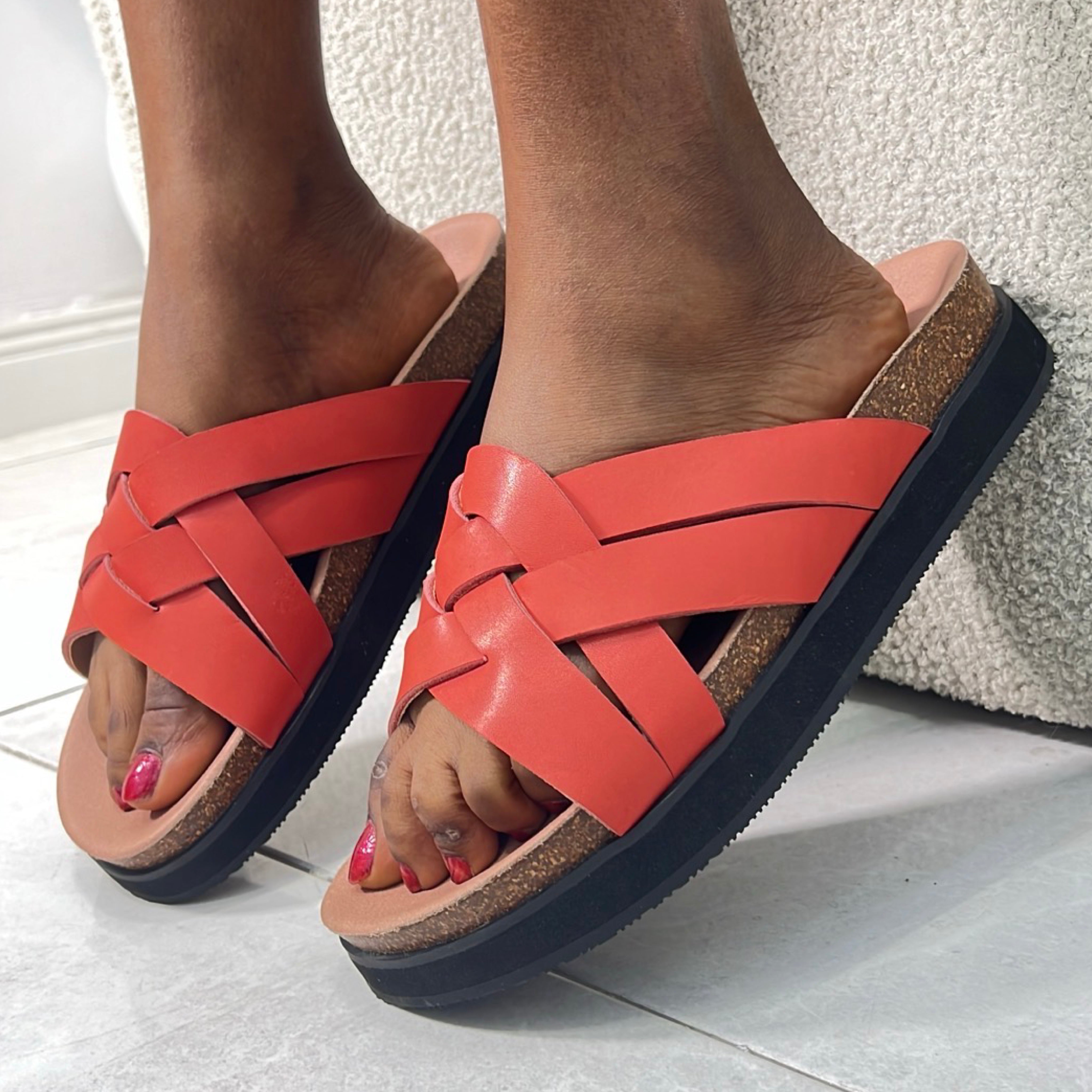 Wydr Studios Cross Strap Slide in Red Orange