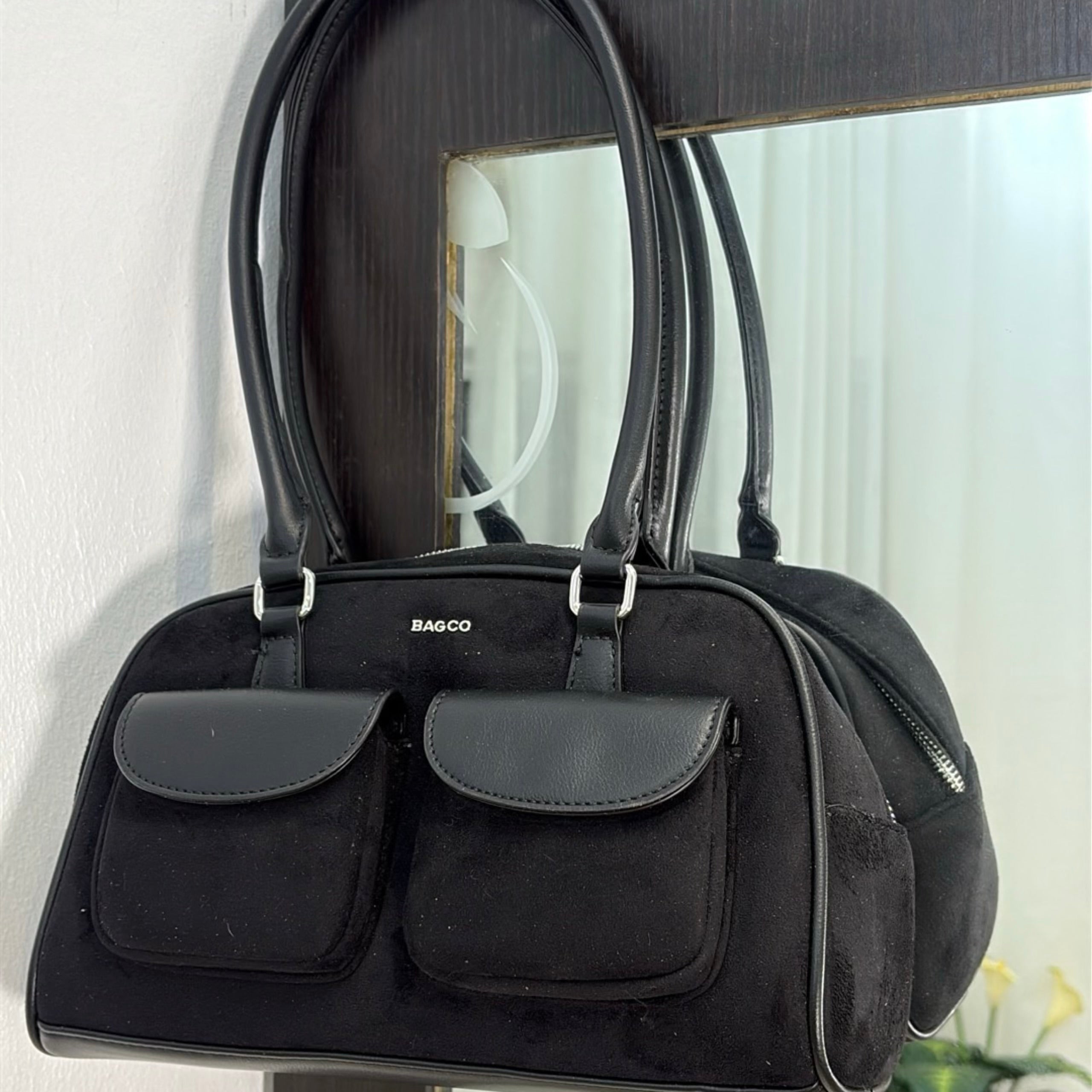 Bagco Pocket Detail Suede Bag in Black