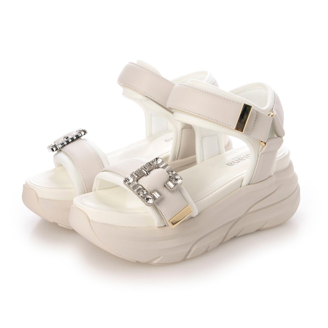 Diana Embellished Buckle Detail Velcro Sandal in White