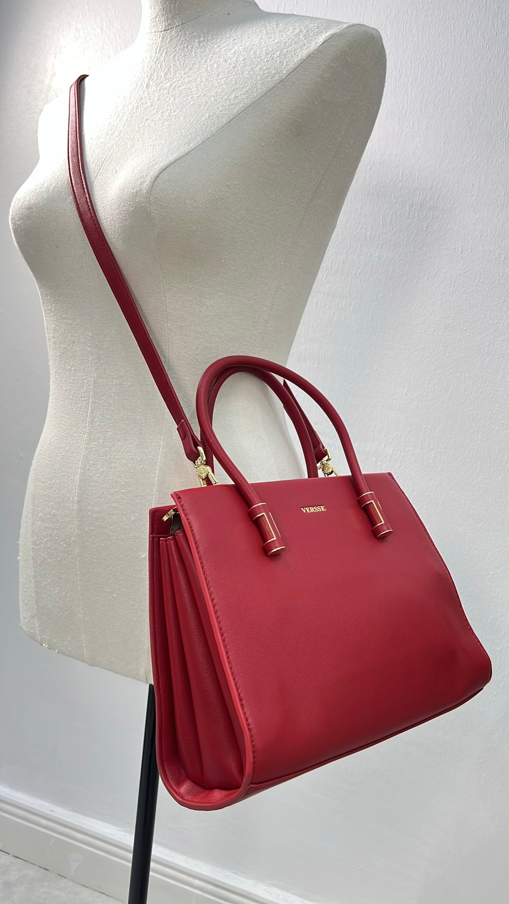 Versse Double Handle Structured Bag in Maroon